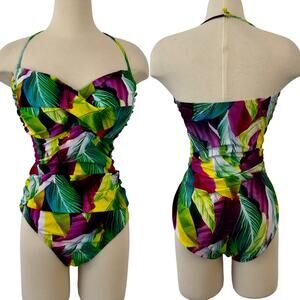 La Blanca Tropic Of The Day Bandeau One-Piece Swimsuit Multicolor 16 NWT